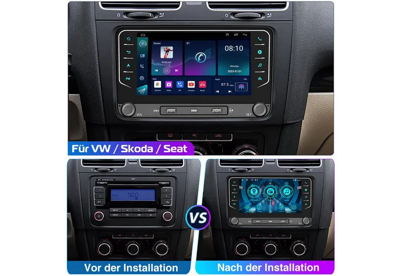 ESSGOO DAB+ Android 15 Für VW GOLF 5 6 Touran EOS Tiguan Polo 6R Passat Caddy Navigationsgerät (Carplay Android Auto DAB (optional), RDS, FM, 4+64GB, SWC, GPS NAVI), Schwarz, – Produktbild 7 von 8