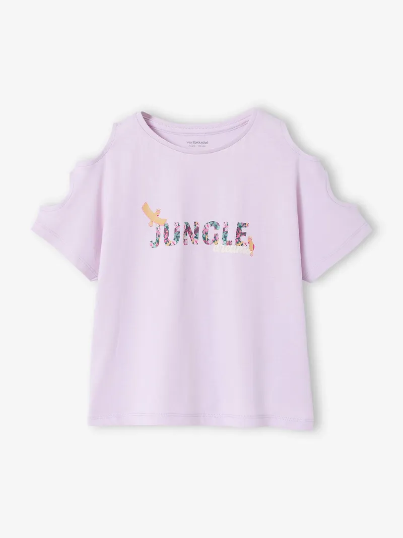 Vertbaudet T-Shirt Mädchen JUNGLE mit Cut-Outs lila, Lila, – Produktbild 1 von 3