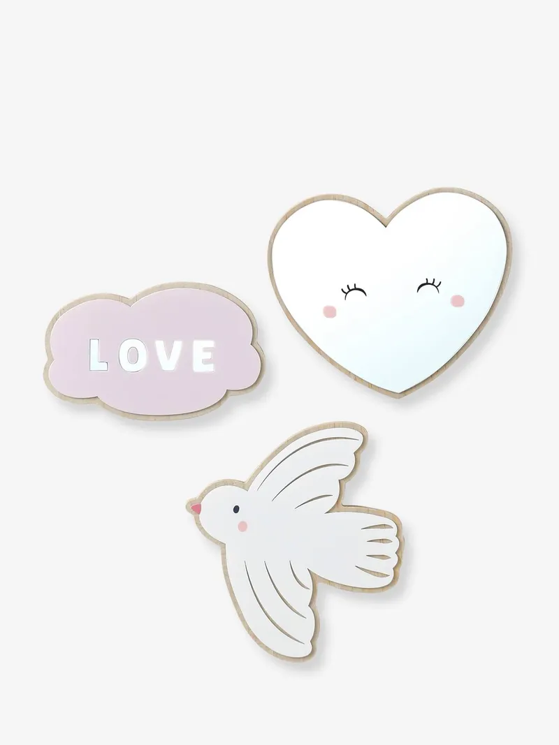 Vertbaudet 3er-Set Wanddeko VOGEL mit Herz und Wolke, Beige, – Produktbild 1 von 3