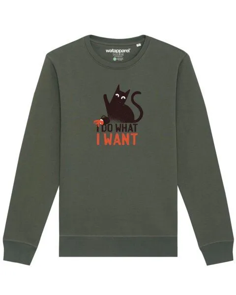 watapparel watapparel Sweatshirt Unisex Cat, Khaki, – Produktbild 1 von 3