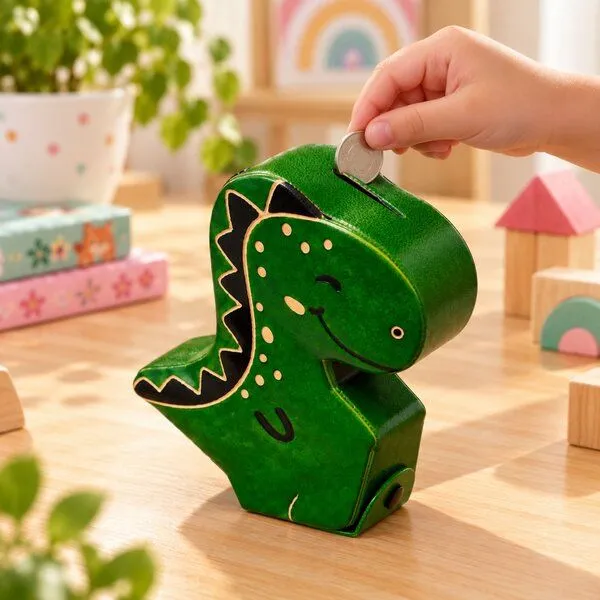Janselo Dinosaurier Kinder-Spardose aus Shanti-Leder in Grün – Produktbild 4 von 4