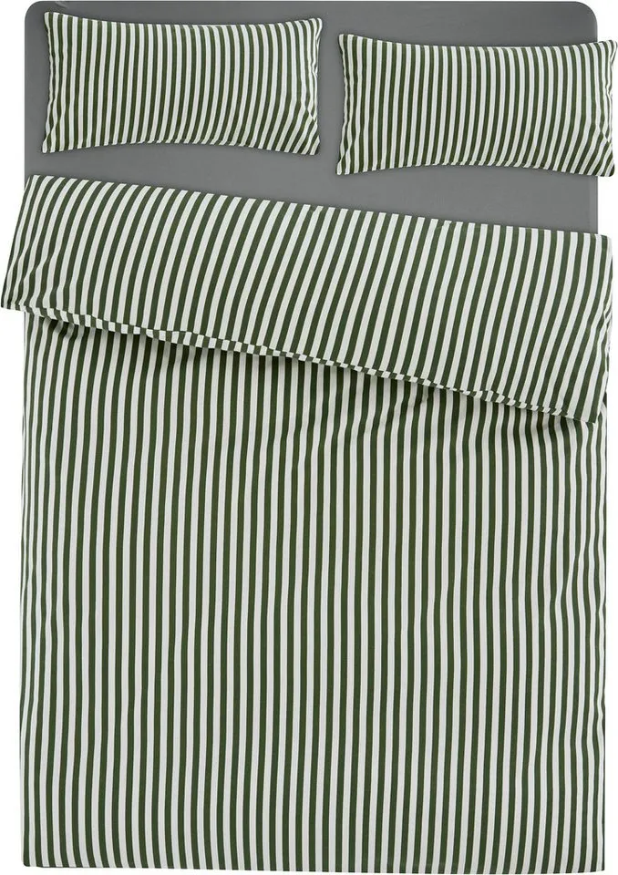 LeGer Home by Lena Gercke Bettwäsche Linnea, Flanell, 2 teilig, aus 100% Baumwolle, Streifendesign, Grün, – Produktbild 3 von 8