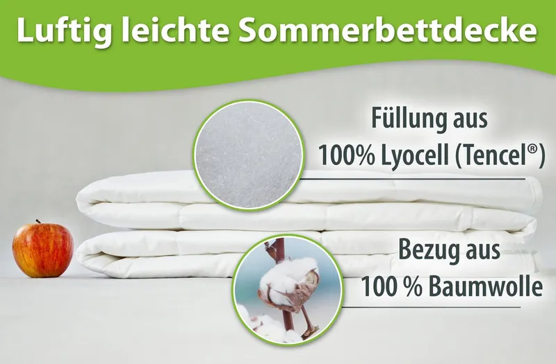 franknatur Naturfaserbettdecke Sommerdecke Lyocell, Füllung: 100% Lyocell/Tencel®, Bezug: 100% Baumwolle, extraleichte temperaturausgleichende Sommer-Bettdecke, Weiß, – Produktbild 2 von 5