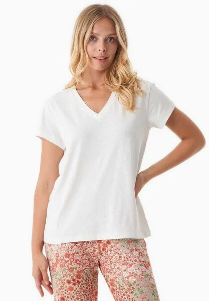 ORGANICATION ORGANICATION T-Shirt aus Bio-Baumwolle und Leinen, Weiß(off white), – Produktbild 1 von 4
