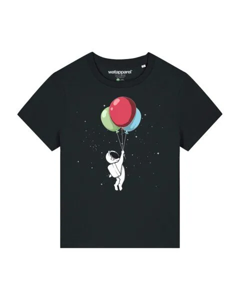 watapparel watapparel T-Shirt Frauen Little Balloon Astronaut, Black, – Produktbild 1 von 3
