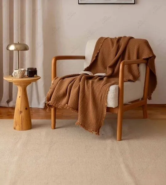 Sandiik Sandiik Musselin Plaid Natural 100 × 200 cm, Braun, – Produktbild 2 von 4