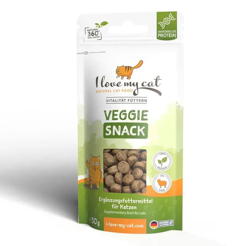 I love my cat NATURAL CAT FOOD Veggie Snack vegane Katzenleckerlis mit mikrobiellem Protein - 50g, Snack für: Katzen, vegan, getreidefrei, glutenfrei, ohne zugesetzten Zucker – Produktbild 1 von 4