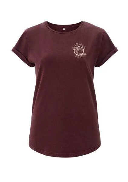 Life-Tree Life-Tree Shirt aus Biobaumwolle mit Brustmotiv für Damen "Olive" Stone Washed, Rot, – Produktbild 4 von 5