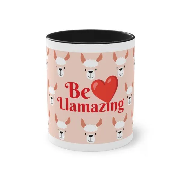 PepMelon Lama Tasse mit Farbe innen, Be Llamazing, lustige Lama Weihnachtstasse, Schwarz, – Produktbild 5 von 7