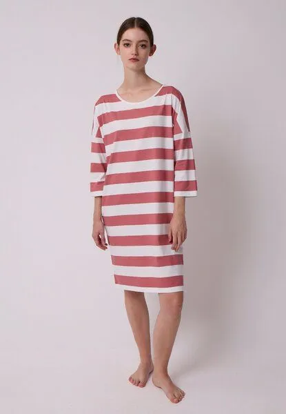 LANA Organic LANA Organic Pyjamalongshirt für Damen, Modell Luna, Dusty rose - ecru, – Produktbild 3 von 4