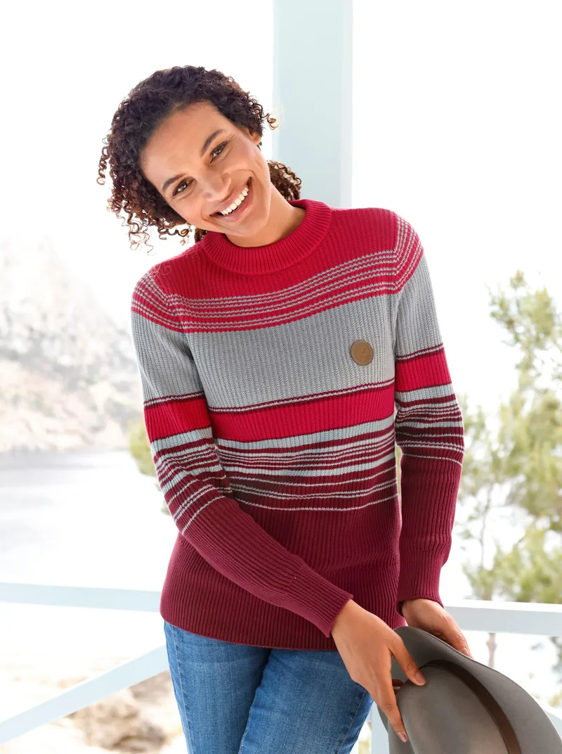 Witt Stehkragenpullover dunkelrot-steingrau, Dunkelrot-steingrau, – Produktbild 1 von 1