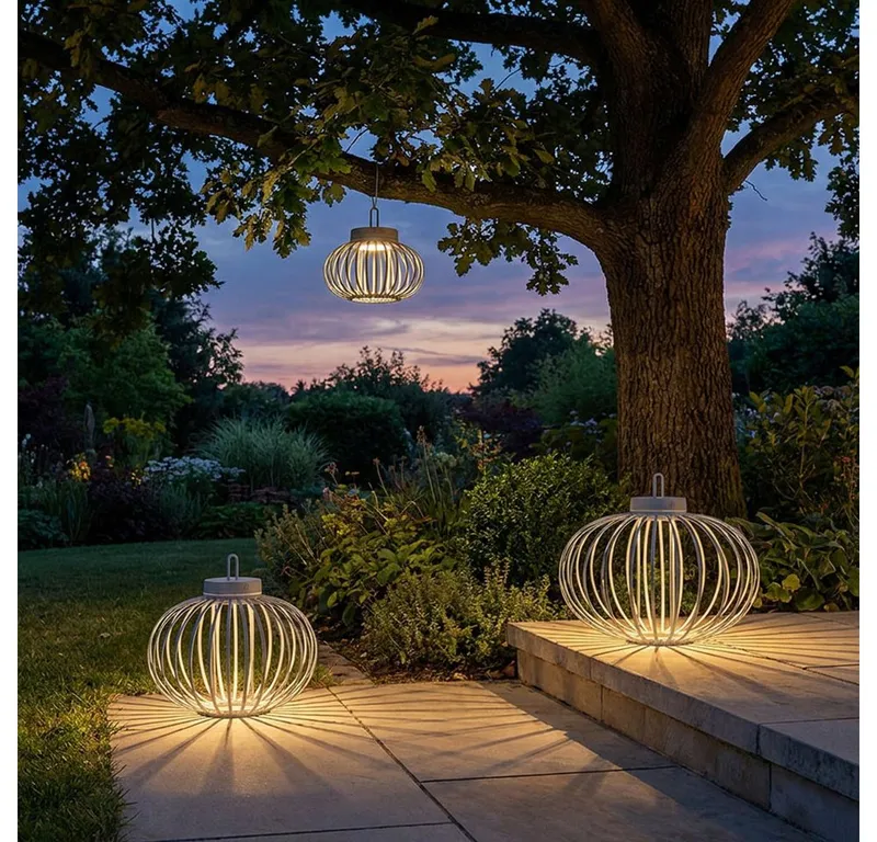 JUST LIGHT JUST LIGHT LED Außen-Tischleuchte, LED-Leuchtmittel fest verbaut, Warmweiß, Tischleuchte Pendellampe LED Akku Bambus greige USB Touchdimmer, Beige, – Produktbild 3 von 5