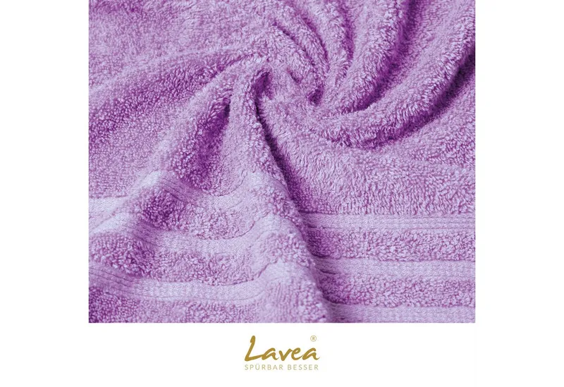 Lavea Gästehandtuch Bali Gästetücher 30x50 cm, Gästetuch, Gästehandtücher klein, Weiches Bio-Baumwollfrottee (Set, 2-St), Handtuch, Gästehandtuch-Set, GOTS-zertifiziert, Lila, – Produktbild 5 von 5