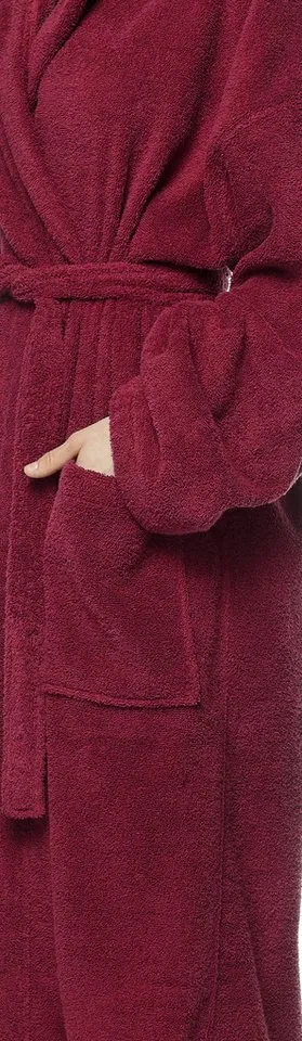 Arus Arus Damenbademantel Astra, pflegeleicht, wadenlang oder extralang für Spa & Sauna, 100% Baumwolle, Kapuze, Gürtel, mit Kapuze, wadenlang oder extra lang, 100% Baumwolle, Rot, – Produktbild 5 von 5