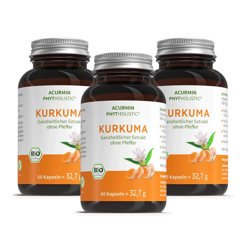 Cellavent Healthcare Bio Kurkuma Kapseln ohne Pfeffer – Acurmin Phytholistic 3 Monate – Produktbild 1 von 2