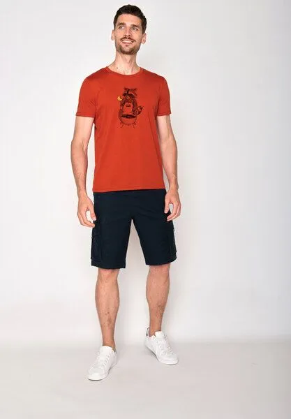 GreenBomb GREENBOMB Animal BBQ Guide - Sportliches T-Shirt aus Bio-Baumwolle / hochwertiger Print / GOTS / Fair & Vegan, Rot (lehmrot), – Produktbild 3 von 4