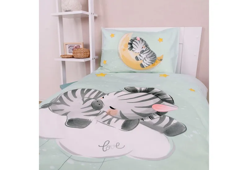 Baby Best Baby Best Babybettwäsche babybest Zebra, Renforcé, 2 teilig, mit liebevollem Motiv, Bunt|grün, – Produktbild 5 von 5