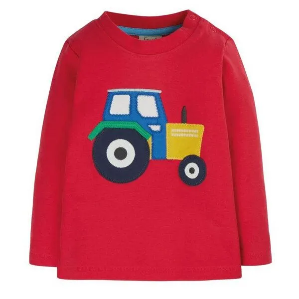 Frugi Frugi Langarm-Shirt Adventure Applique Top Traktor in rot – Produktbild 1 von 2
