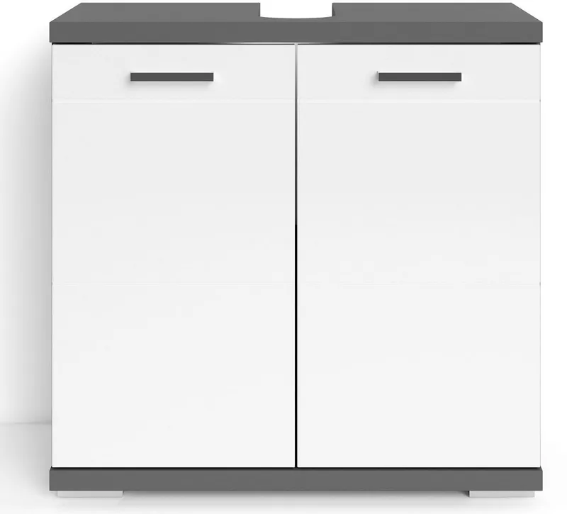 byLIVING Waschbeckenunterschrank Nebraska Breite 60 cm, mit Hochglanzlackierung und verchromten Metallgriffen, Grau, – Produktbild 3 von 5