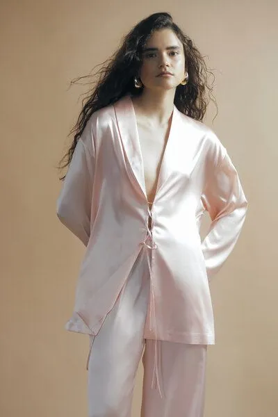 IVA RYCH IVA RYCH Bluse aus Seide in Pyjama-Stil I Deadstock, Rosa, – Produktbild 3 von 4
