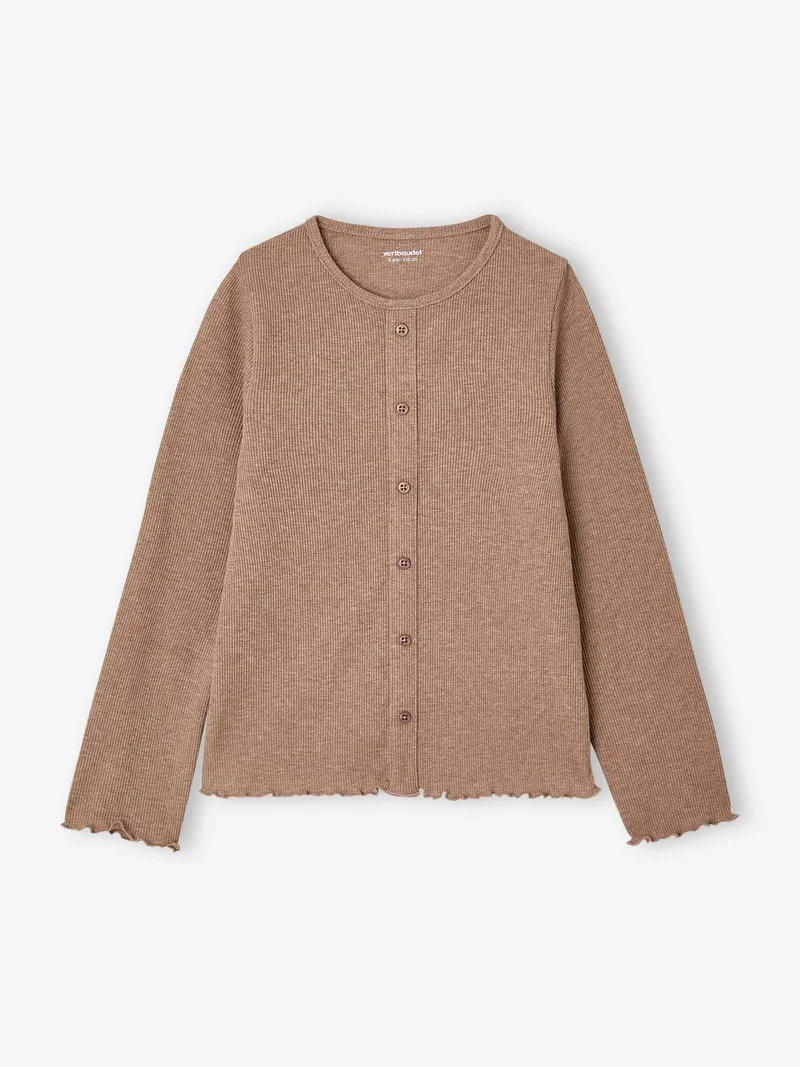 Vertbaudet Langarmshirt aus Ripp Mädchen, Taupe, – Produktbild 1 von 2