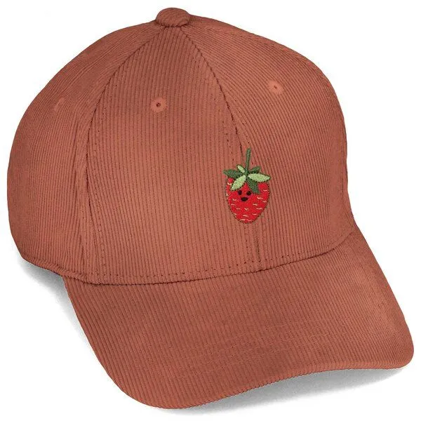 LIGARTI Bestickte Cord Cap – Erdbeere – LIGARTI Tiermanufaktur, Terracotta, – Produktbild 1 von 4