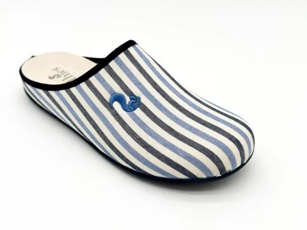 thies Veganer "thies 1856 ® Eco Pyjama Slipper" aus rec. Baumwolle, Blue stripe (blau), – Produktbild 3 von 4