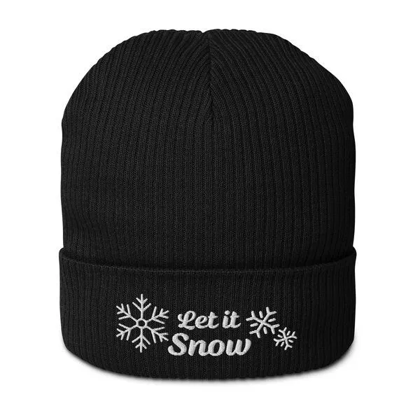 PepMelon Let it snow bestickte Bio-Rippmütze, Schwarz, – Produktbild 1 von 4