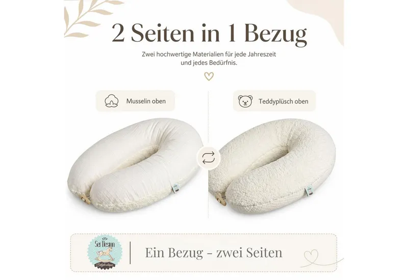 SEI Design Stillkissen XXL 190x35 cm Musselin EPS Mikroperlen Seitenschläferkissen GOTS Taupe, Schwangerschaftskissen mit Bezug, Schwangerschaftskissen mit Bezug, Beige, – Produktbild 1 von 5