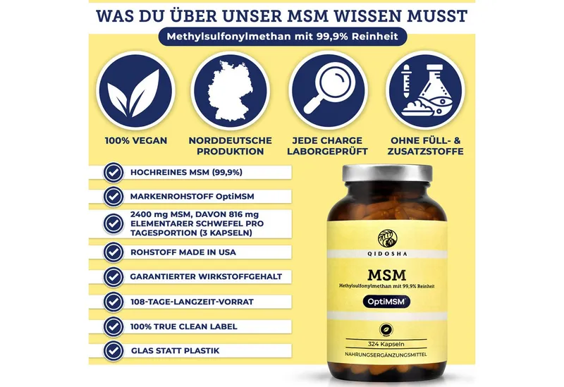 QIDOSHA MSM Kapseln OptiMSM® 2400 mg Hartkapseln, 1 er 324 St., 299 g, Organischer Schwefel mit OptiMSM® – Produktbild 2 von 5