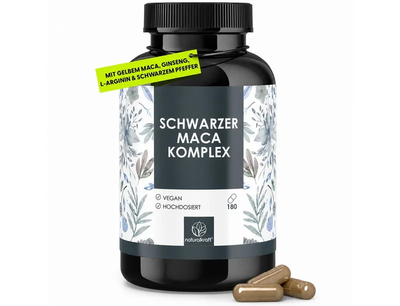 Naturalkraft Schwarzer Maca Komplex mit Ginseng – 180 vegane Kapseln, geprüft Kapseln, 108 g – Produktbild 2 von 5