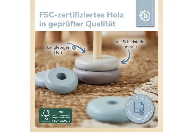 Bieco Bieco Stapelspielzeug Stapelturm Baby Holz 19 cm Steckspiel ab 1 Jahr Stapelringe Baby, Blau, – Produktbild 5 von 5