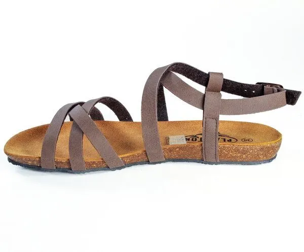 Plakton Plakton Vegane Damen flache Sandale FRAN VALI mit Korksohle und einstellbarer Schnalle, Marron (braun), – Produktbild 4 von 4