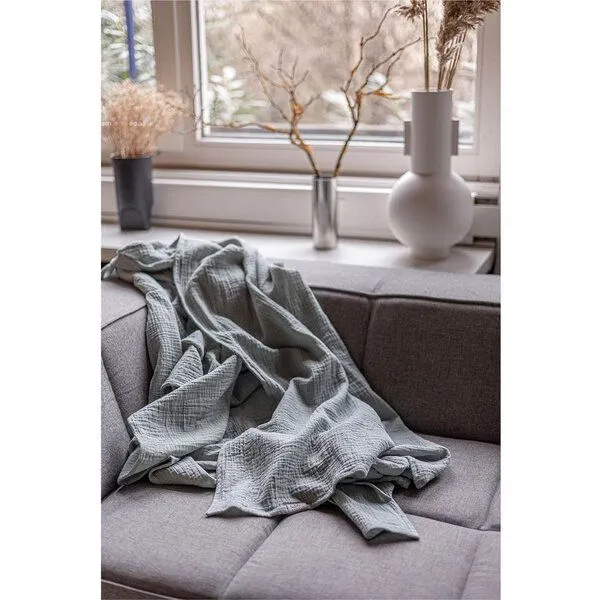 Hutch&Putch Hutch&Putch Musselin Sommerdecke für warme Nächte - Abmaße 135x220 cm - aus 100% Bio-Baumwolle - Handmade in Germany, Aquamarine, – Produktbild 3 von 4