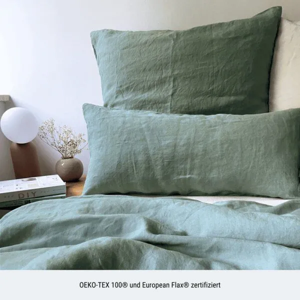nordery nordery Bettwäsche-Set | 100% europäisches Leinen | Stonewashed, Graugrün (grün), – Produktbild 4 von 4