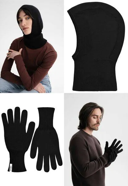 MELA MELA Bundle Feinstrick Balaklava CHARVI + Strick Handschuhe RISHI, Schwarz, – Produktbild 1 von 4