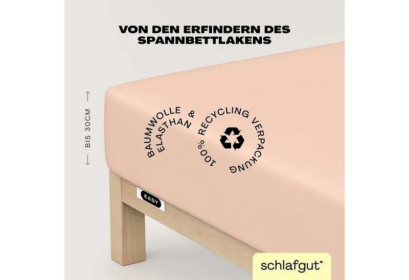 Schlafgut Schlafgut Spannbettlaken EASY JERSEY ELASTHAN Bettlaken, 170 g/m², 95% Baumwolle, 5% Elasthan, Jersey, Gummizug: rundum, (1 Stück), Spannbettlaken bis 30 cm Höhe, bügelfrei, pflegeleicht, perfekter Sitz, Rosa, – Produktbild 6 von 7