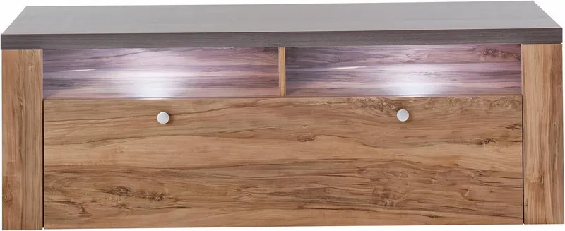 OTTO home Lowboard Larona, zeitloses TV Board mit 1 Klappe und 2 offenen Fächern, Breite 140 cm, Fernsehbank, viel Stauraum, dekorative Rahmenoptik, Braun, – Produktbild 3 von 8