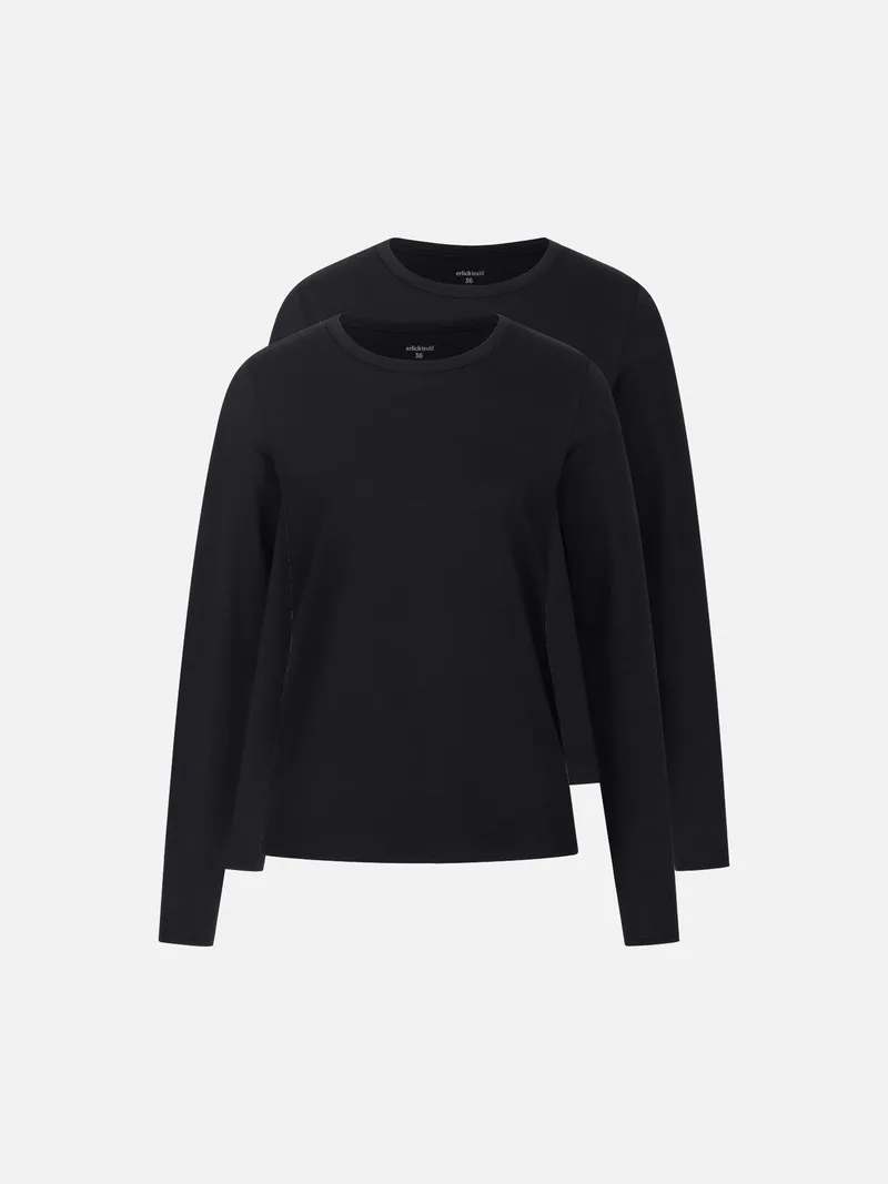 erlich textil erlich textil Light Touch lockeres Langarmshirt im 2er Pack aus weichem Modal, made in Europe, Schwarz, – Produktbild 4 von 4