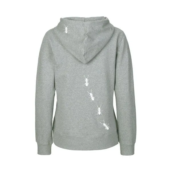 HANDGEDRUCKT HANDGEDRUCKT "Ameisen" Frauen Zip-HOODY aus reiner Biobaumwolle (kbA), Grey, – Produktbild 1 von 2