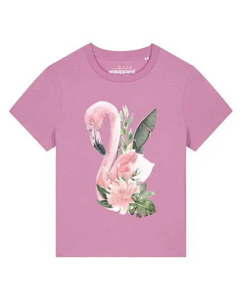 watapparel watapparel T-Shirt Frauen Flamingo mit Blumen, Bubble pink, – Produktbild 1 von 2
