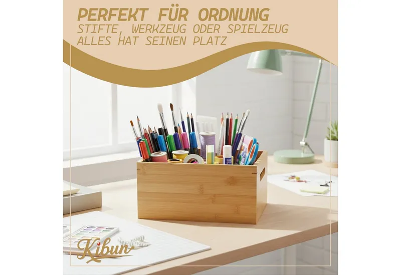 Kibun Holzkiste Holzbox mit Griffen 30x20x14 cm (Stapelbare Aufbewahrungsbox Holz ohne Deckel, 1 St), Allzweckkiste Holzbox Organizer für Büro Küche Kinderzimmer, Beige, – Produktbild 4 von 5