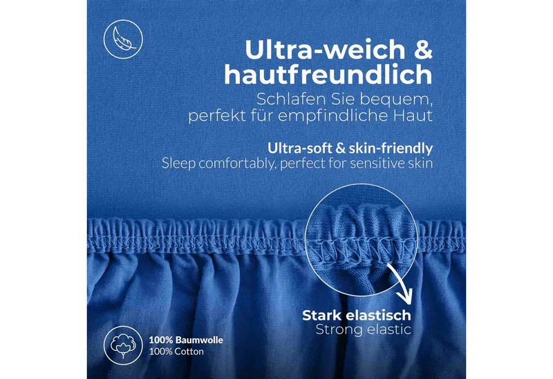 etérea Himmlische Qualität Spannbettlaken etérea Comfort Jersey Spannbettlaken, Jersey, Gummizug: rundum, (1 Stück), Blau, – Produktbild 4 von 5