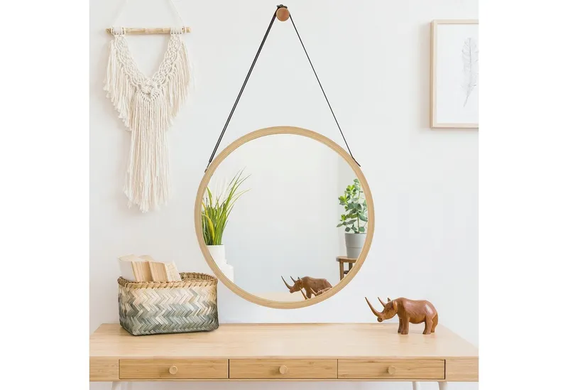 en.casa Wandspiegel, »Bykle« Hängespiegel Bambus rund 38 cm Natur, Beige, – Produktbild 2 von 4