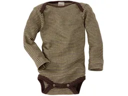 Cosilana Cosilana Baby Body Langarm Baumwolle-Wolle-Seide grün-braun-geringelt Gr.86/92 – Produktbild 1 von 1