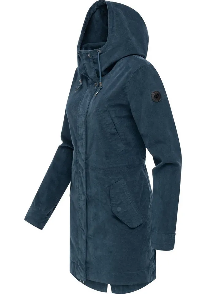 ragwear ragwear Kurzmantel Cannas Cordy YOUMODO Übergangsmantel in Kord-Optik mit Kapuze, Blau, – Produktbild 2 von 5