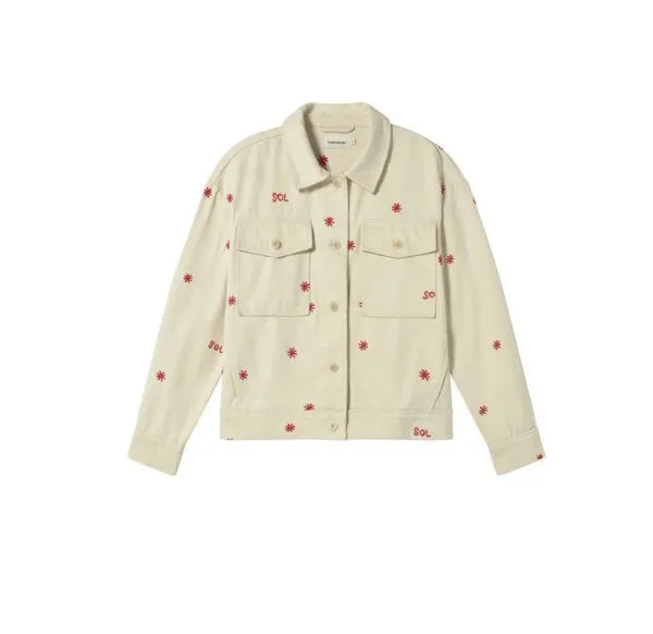 thinking mu thinking mu Sol Chain Frans Jacket, Weiß mit roter stickerei, – Produktbild 4 von 4