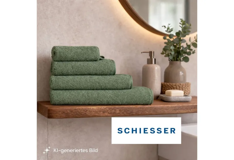 Schiesser Schiesser Waschhandschuh Milano Waschhandschuh-Set aus weicher Baumwolle in Frottier-Qualität, (5-St), mit Webbordüre, Grün, – Produktbild 3 von 6