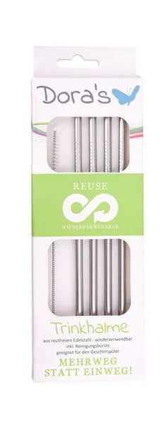 Dora's Dora's Edelstahl-Trinkhalme (4er Set) – Gerade Form – Inklusive Reinigungsbürste – Plastikfrei & Wiederverwendbar – Produktbild 3 von 4