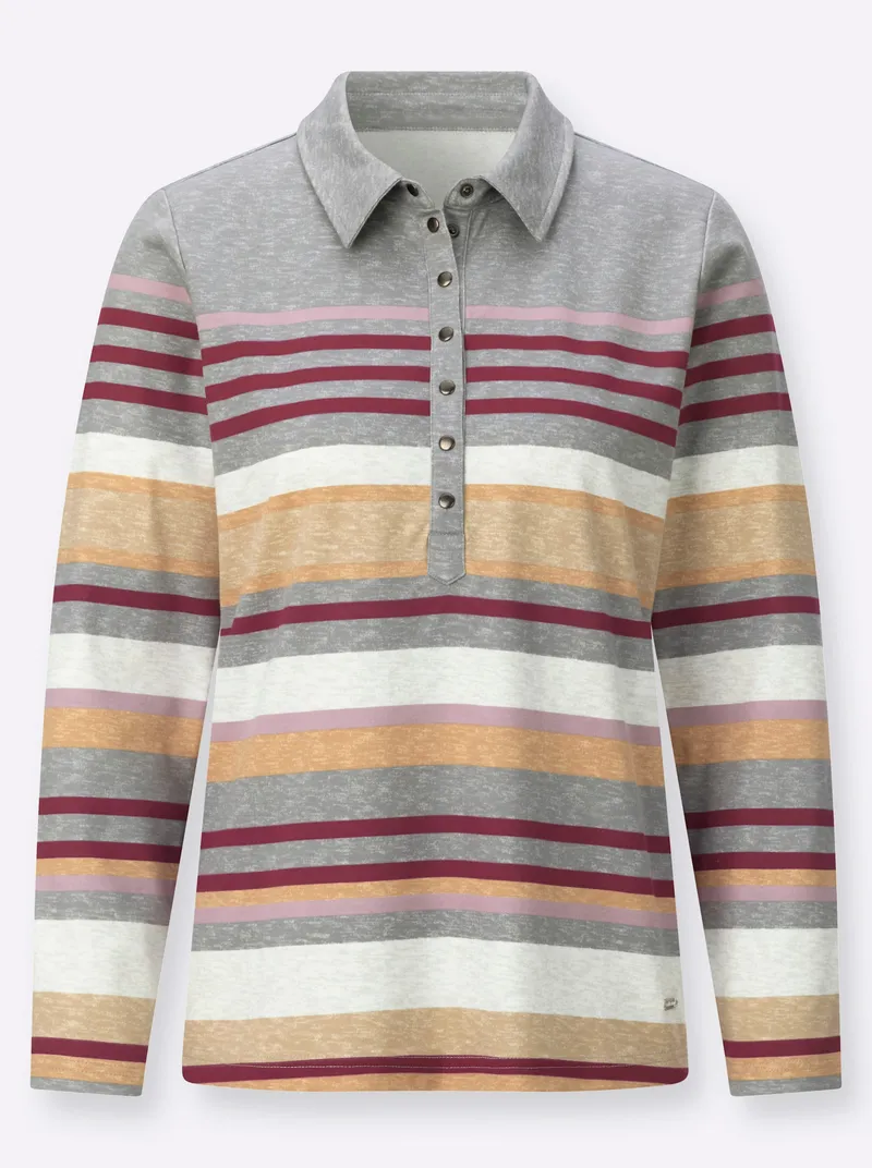 Witt Poloshirt grau-mauve-geringelt, Grau-mauve-geringelt, – Produktbild 1 von 2